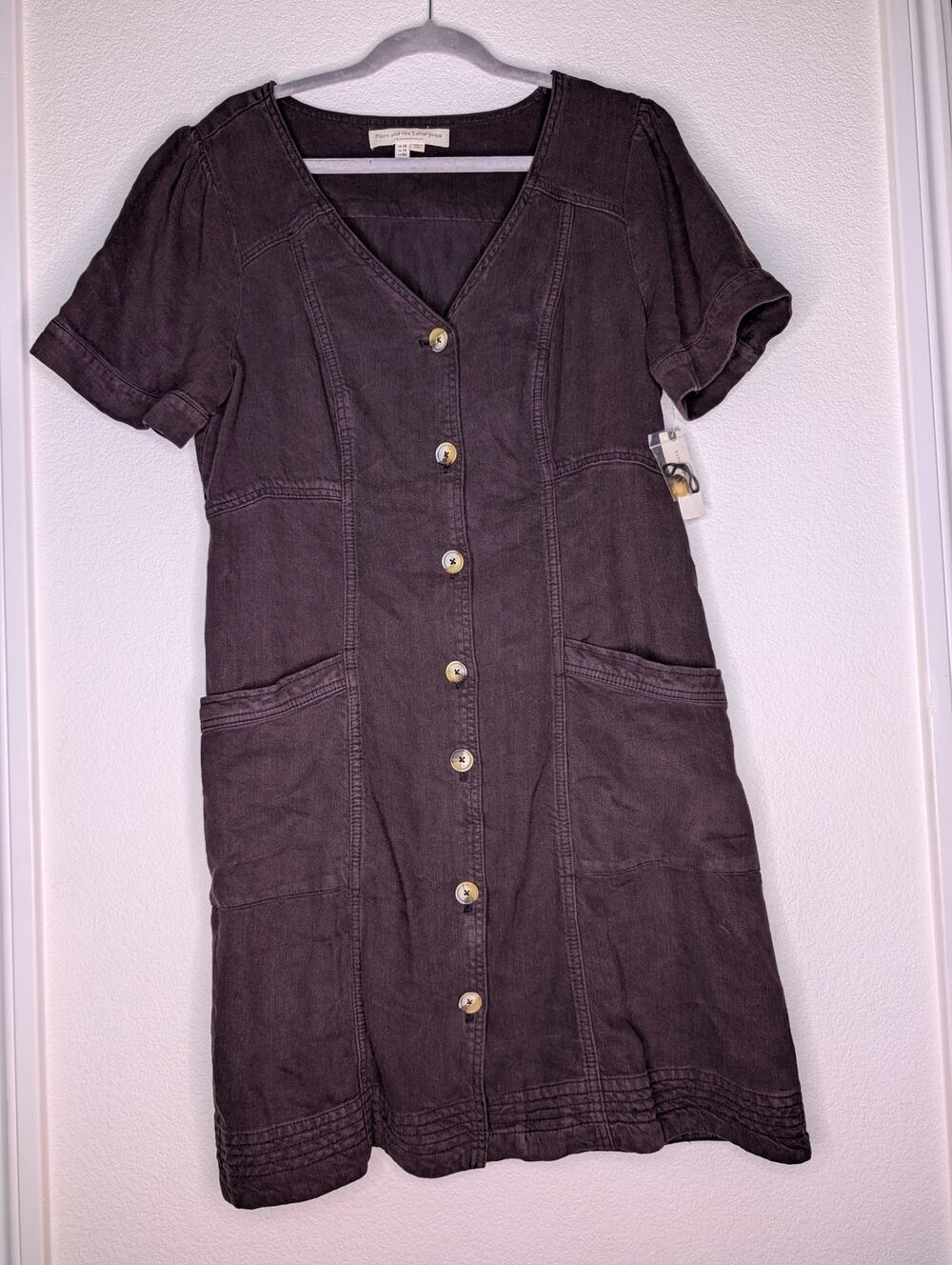 Anthropologie NWT Pilcro and the Letterpress Button Gray Utility Dress 14 Chic